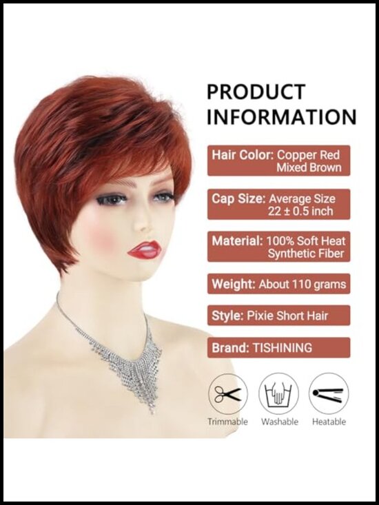 Heat Resistant Synthetic Fiber Pixie Cut Wig with Bangs Natural Wavy Hair for